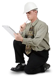 A man in corporate attire with a pen and a handheld board planning and setting his expectations in laying the foundation for total health