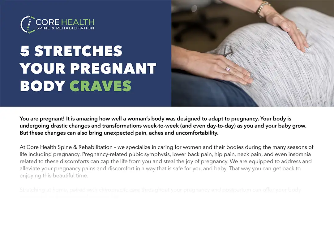 An infographic with the heading "5 Stretches Your Pregnant Body Craves"