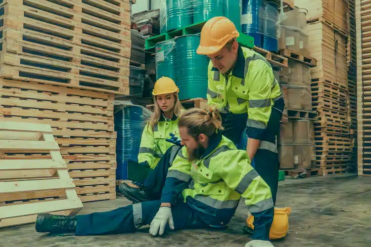 employee worker slipping ad getting injury in the workplace